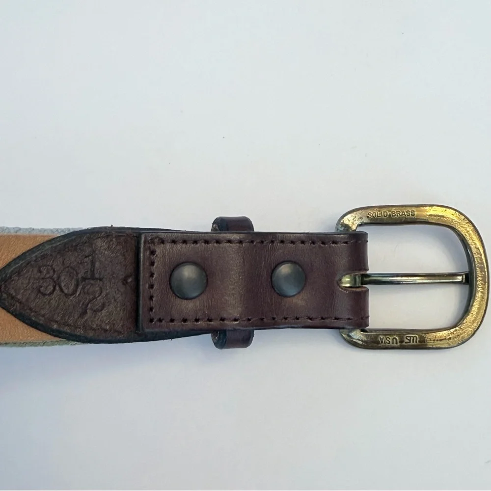 Needlepoint hand stitched vintage belts with solid brass buckles
